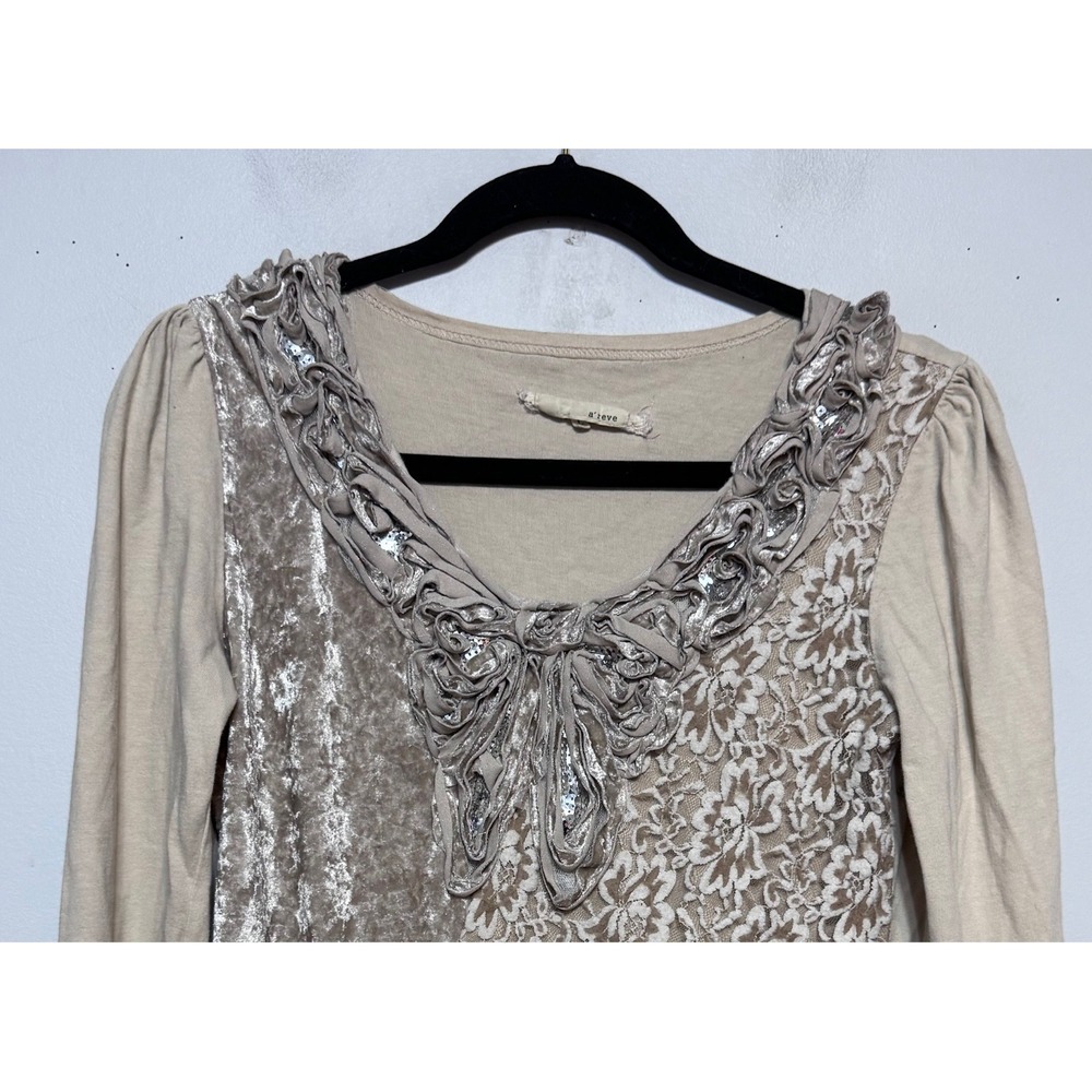 A'Reve Whimsigoth Velvet Lace Tunic Large Indie Fairy Grunge Granola Girl Earthy - Picture 3 of 7